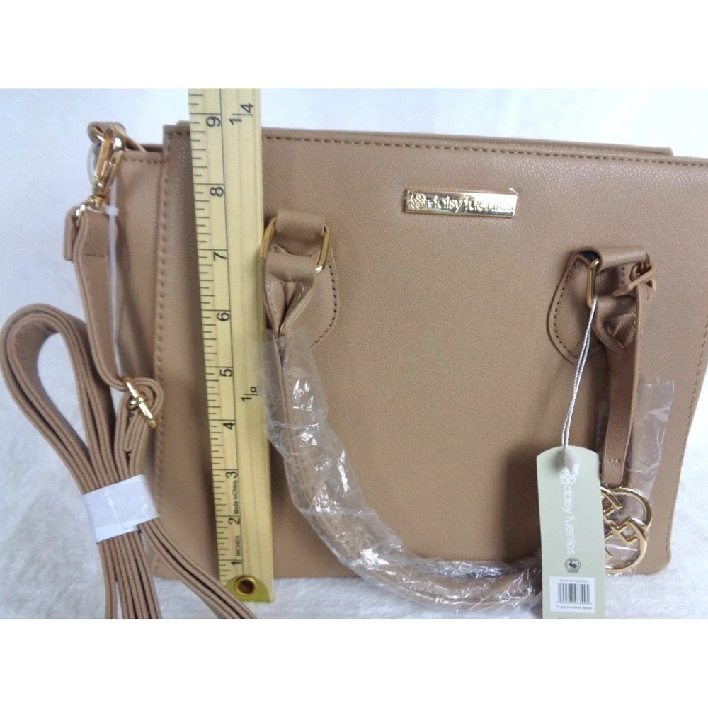 Daisy Fuentes Satchel Crossbody‎ Bag Tan Faux Leather Gold Hardware